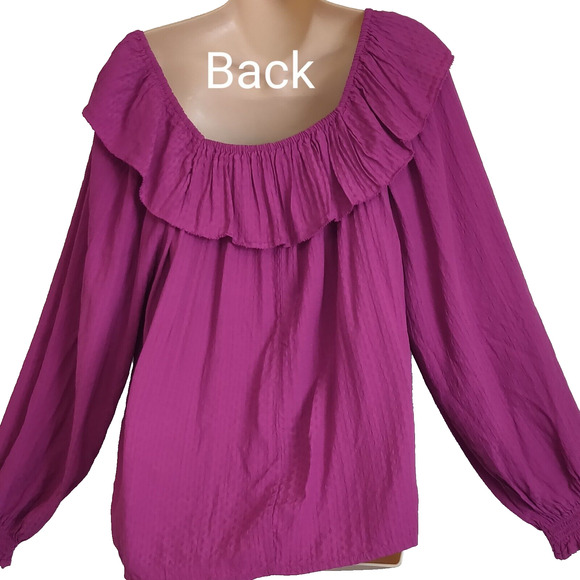 Knox Rose FUCHSIA Peasant Ruffle Top BOHO Off Shoulder Gypsy Flowy Long SleeveXL - Picture 9 of 12